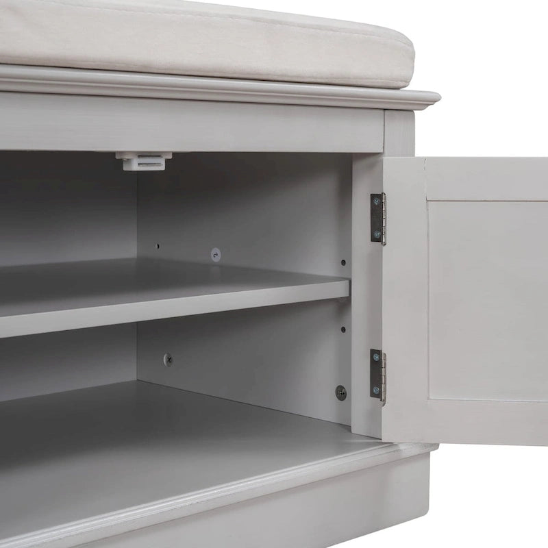 Storage Bench with 4 Doors and Adjustable Shelves, Shoe Bench with Removable Cushion for Living Room, Entryway