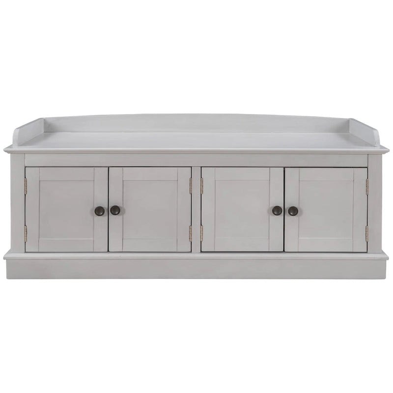 Storage Bench with 4 Doors and Adjustable Shelves, Shoe Bench with Removable Cushion for Living Room, Entryway