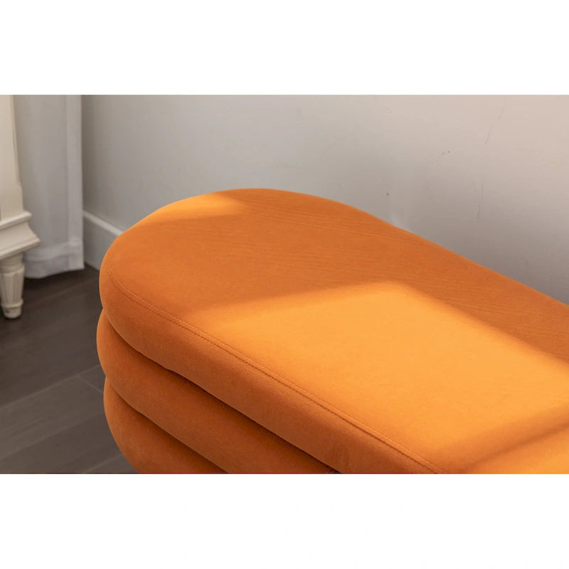 Velvet Fabric Storage Bench With Wood Legs For Living Room Bedroom