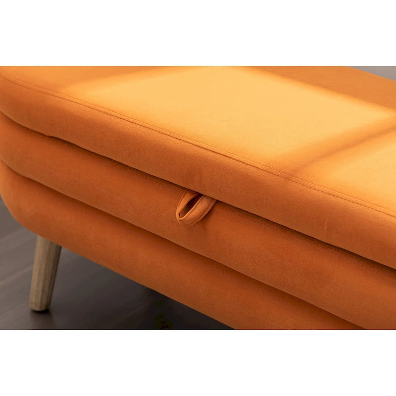 Velvet Fabric Storage Bench With Wood Legs For Living Room Bedroom