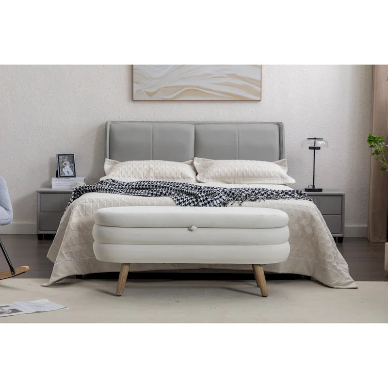 Velvet Fabric Storage Bench With Wood Legs For Living Room Bedroom