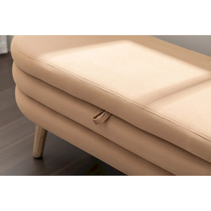 Velvet Fabric Storage Bench With Wood Legs For Living Room Bedroom