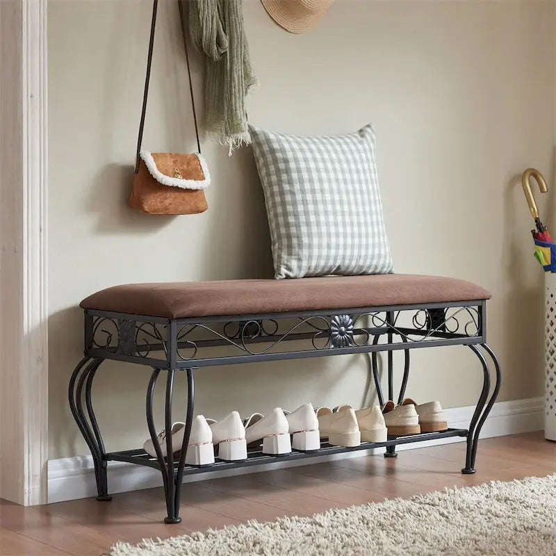 Industrial Multipurpose Entryway Upholstered Shoe Rack Bench