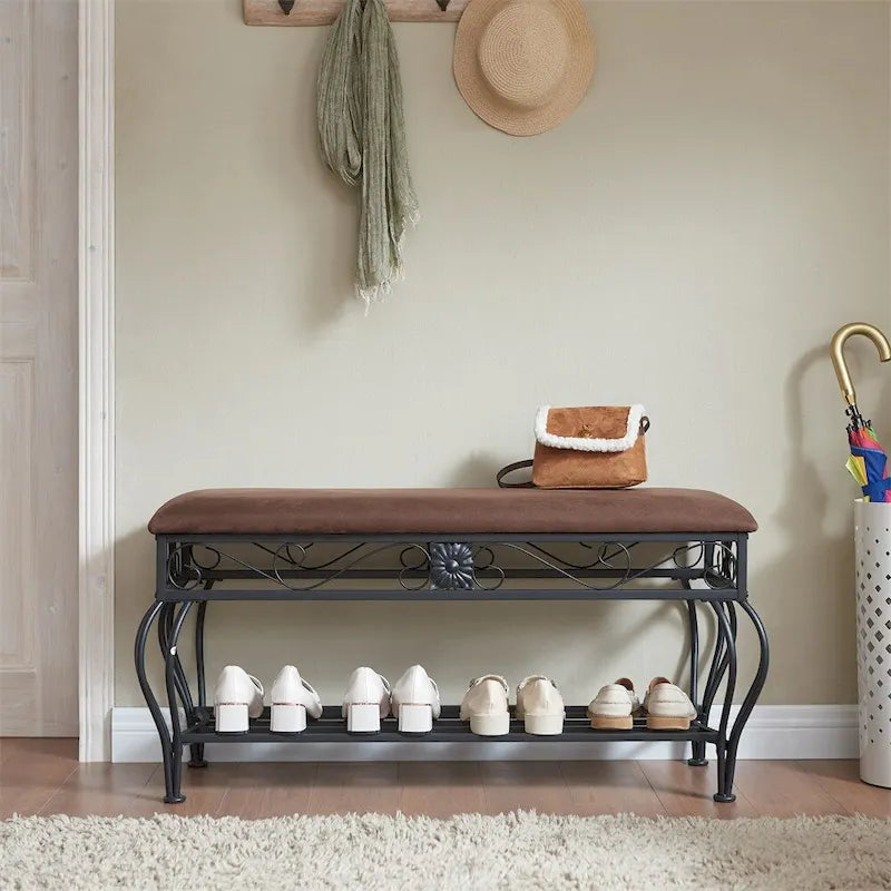 Industrial Multipurpose Entryway Upholstered Shoe Rack Bench