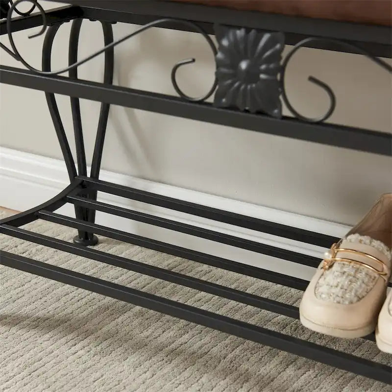 Industrial Multipurpose Entryway Upholstered Shoe Rack Bench