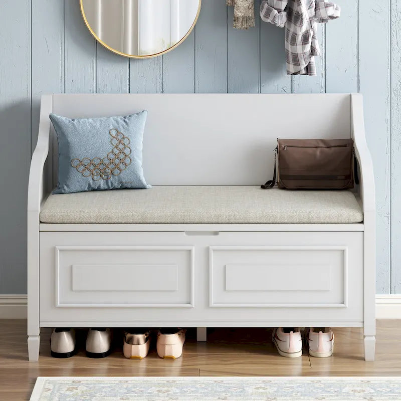 Rustic High Back Storage Bench with Ample Hidden Storage Space