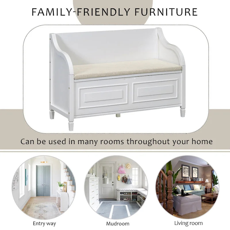 Rustic High Back Storage Bench with Ample Hidden Storage Space