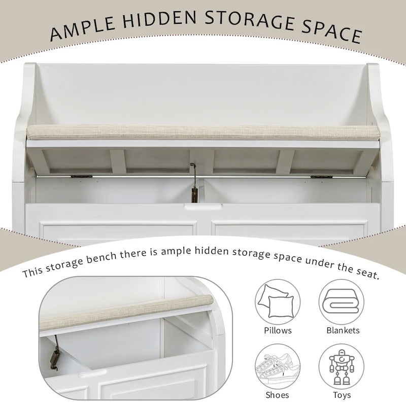 Rustic High Back Storage Bench with Ample Hidden Storage Space