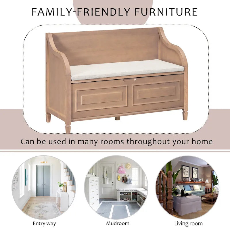 Rustic High Back Storage Bench with Ample Hidden Storage Space