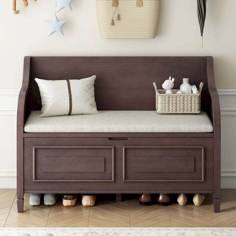 Rustic High Back Storage Bench with Ample Hidden Storage Space