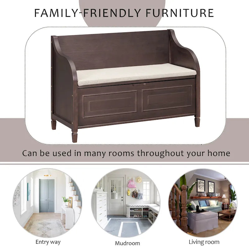 Rustic High Back Storage Bench with Ample Hidden Storage Space