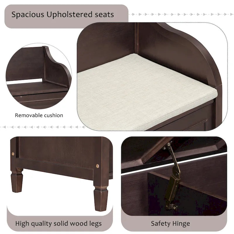 Rustic High Back Storage Bench with Ample Hidden Storage Space