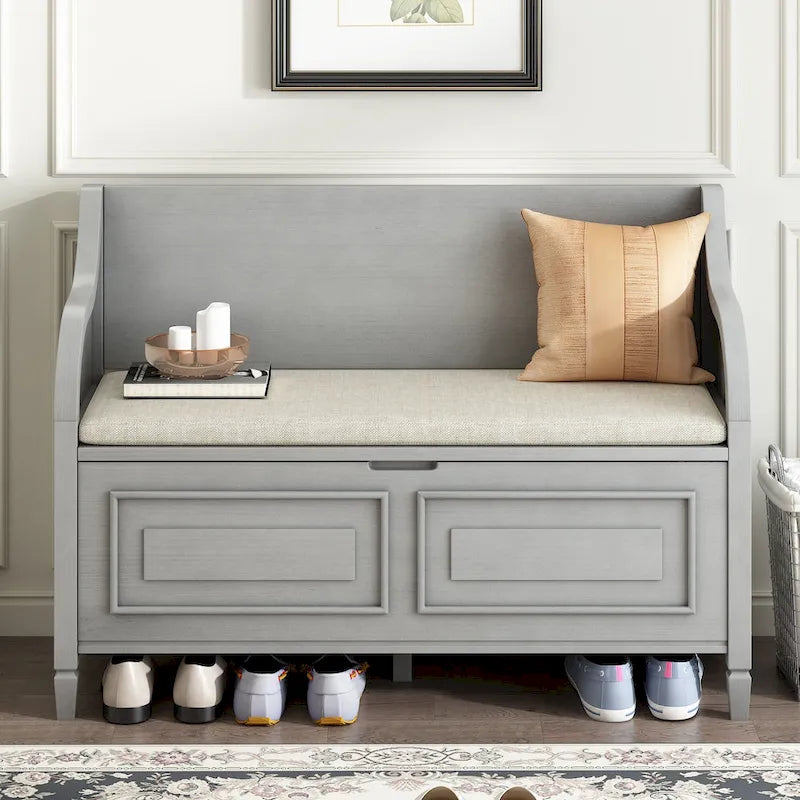 Rustic High Back Storage Bench with Ample Hidden Storage Space