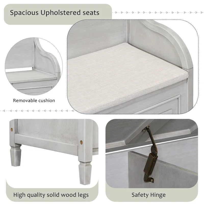 Rustic High Back Storage Bench with Ample Hidden Storage Space
