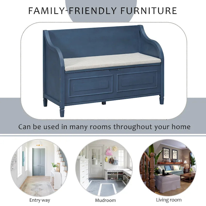 Rustic High Back Storage Bench with Ample Hidden Storage Space