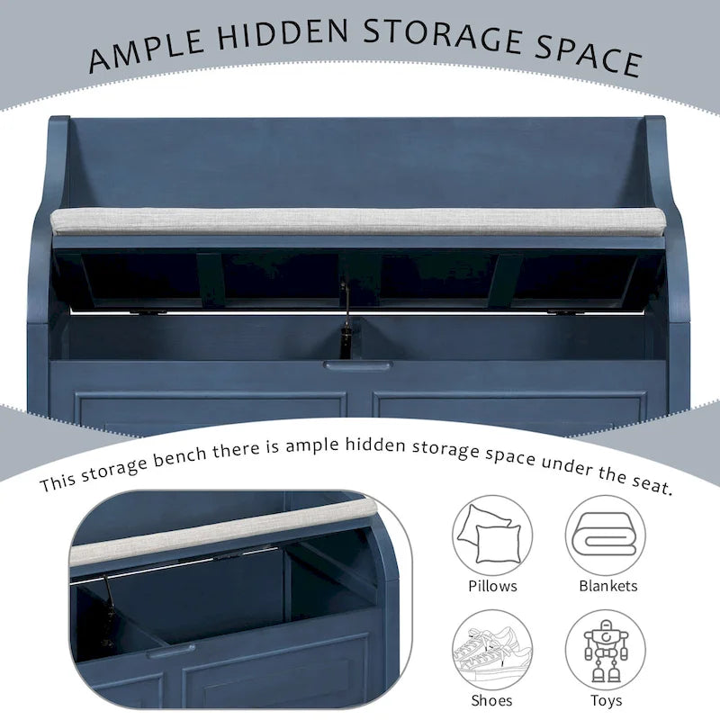Rustic High Back Storage Bench with Ample Hidden Storage Space