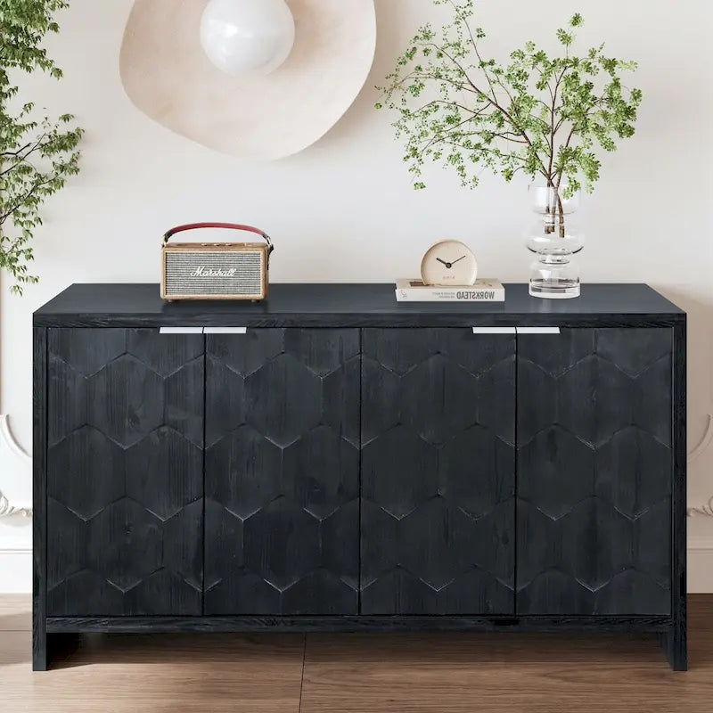Accent Cabinet Farmhouse Style 4 Door Wooden Cabinet Sideboard Buffet Server Cabinet Storage Cabinet, for Living Room