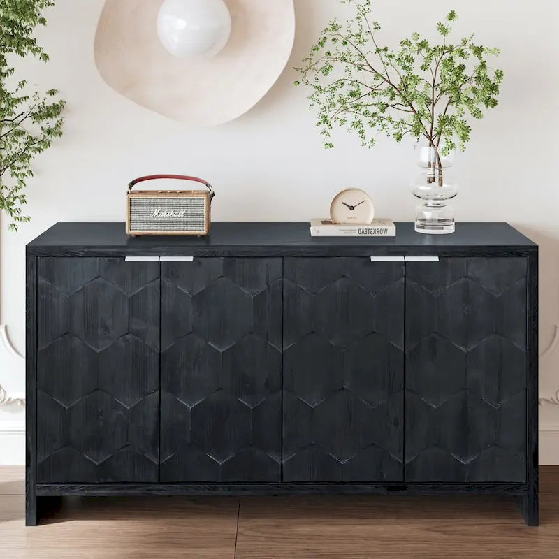 Accent Cabinet Farmhouse Style 4 Door Wooden Cabinet Sideboard Buffet Server Cabinet Storage Cabinet, for Living Room