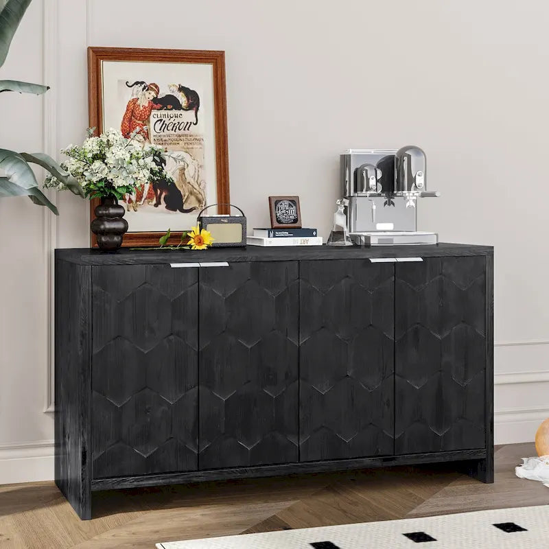 Accent Cabinet Farmhouse Style 4 Door Wooden Cabinet Sideboard Buffet Server Cabinet Storage Cabinet, for Living Room