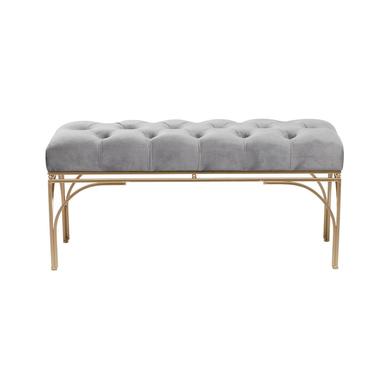Metal Bench with Velvet Seat - Gray, Black or White - Roche River Decor