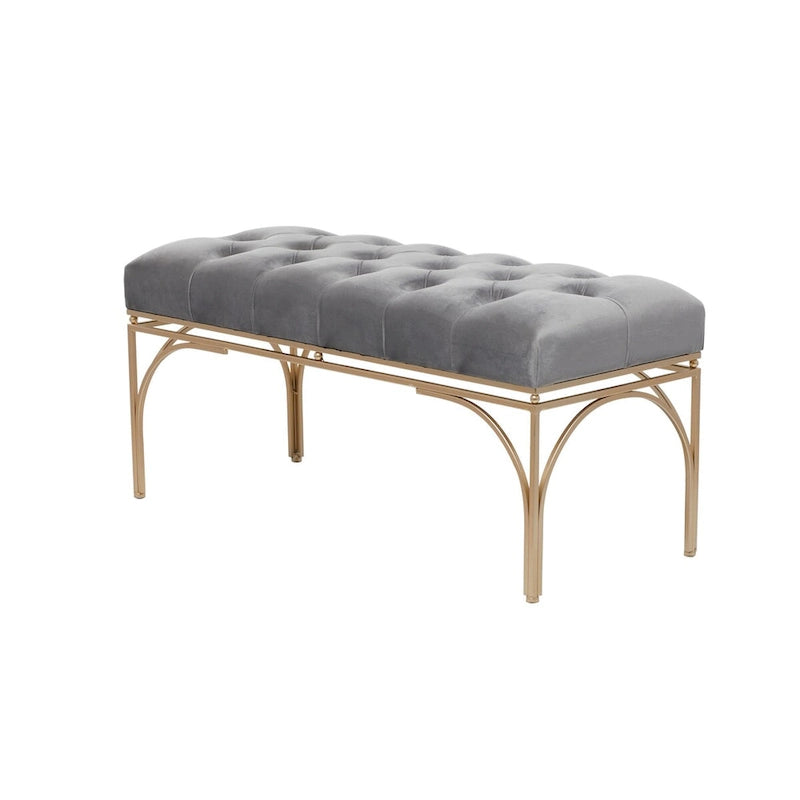 Metal Bench with Velvet Seat - Gray, Black or White - Roche River Decor