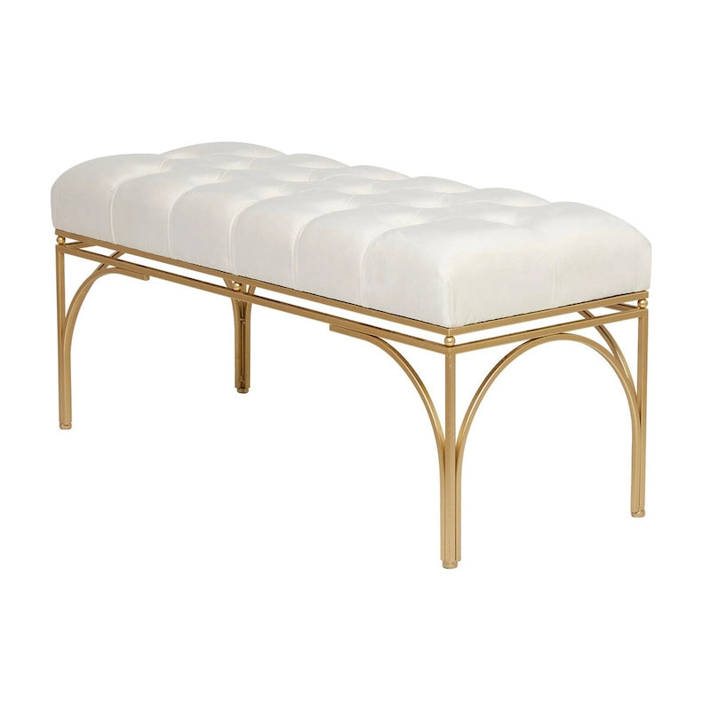 Metal Bench with Velvet Seat - Gray, Black or White - Roche River Decor