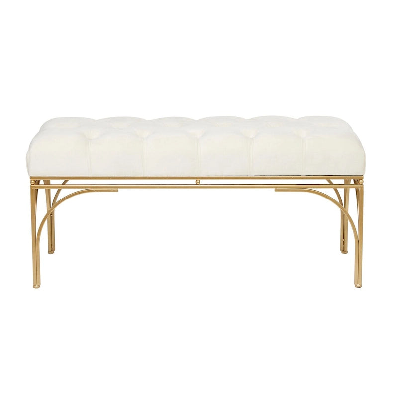 Metal Bench with Velvet Seat - Gray, Black or White - Roche River Decor