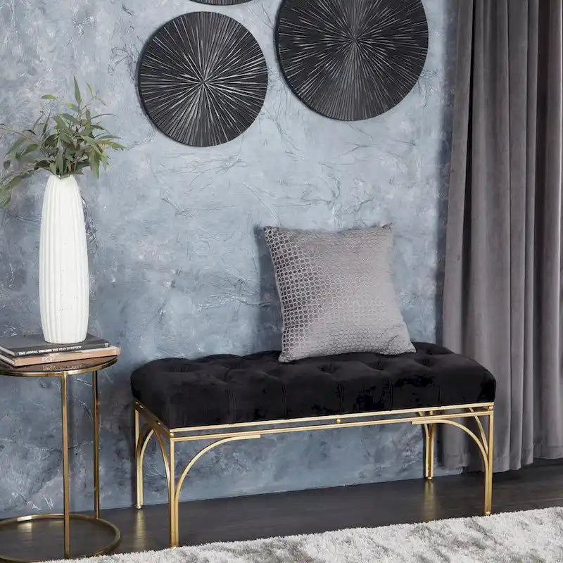 Metal Bench with Velvet Seat - Gray, Black or White - Roche River Decor