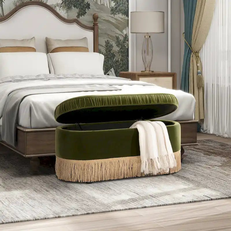 Serena 38 Ruched Oval Storage Bench Ottoman