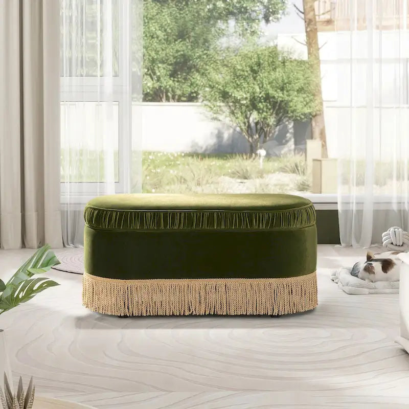 Serena 38 Ruched Oval Storage Bench Ottoman