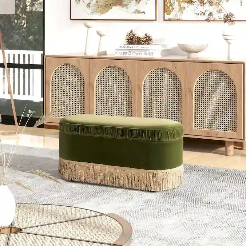 Serena 38 Ruched Oval Storage Bench Ottoman