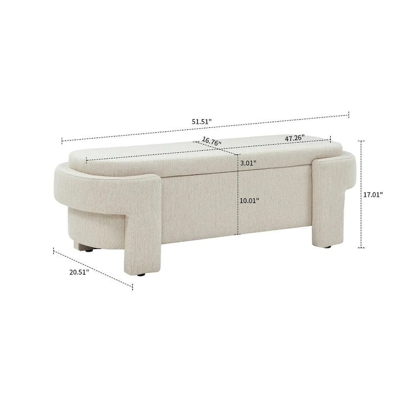 French Minimalist Fabric Upholstered Storage Bench with Four Upholstered Legs
