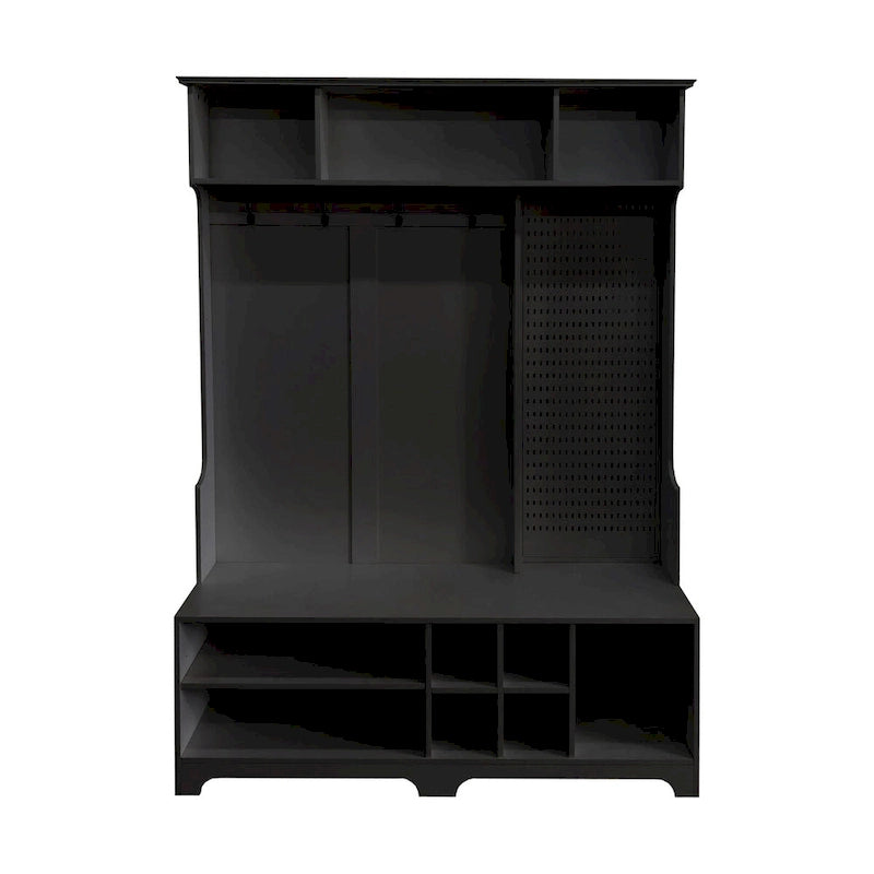 Hall Tree with Shoe Bench, Coat Rack ,Shoe Storage ,Storage Shelves and Pegboard, for Hallways, Halls and Bedrooms, Black