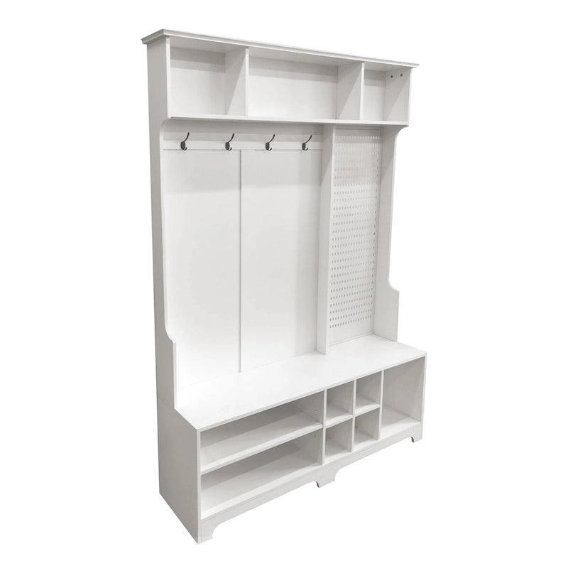 Hall Tree with Shoe Bench, Coat Rack ,Shoe Storage ,Storage Shelves and Pegboard, for Hallways, Halls and Bedrooms, Black