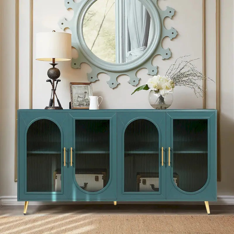 TV Stand for 65+ Inch TV, Wood TV Stand with Storage Cabinet & Adjustable Shelves, Media TV Console for Living Room Bedroom