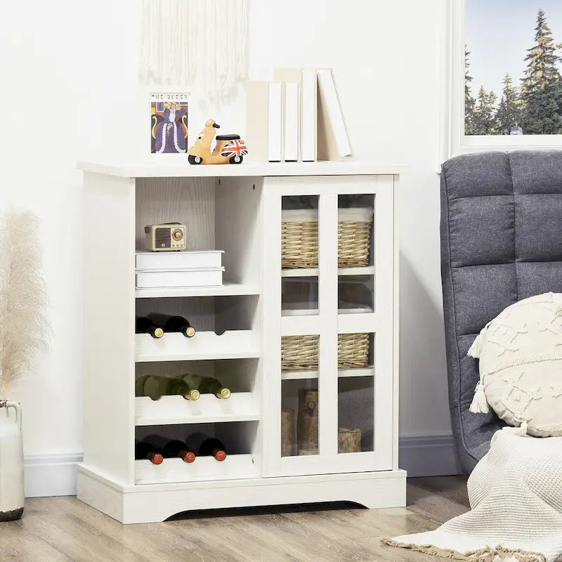 HOMCOM Modern Buffet Cabinet, Kitchen Sideboard with Wine Racks, Sliding Glass Door, Storage Shelves for Living Room