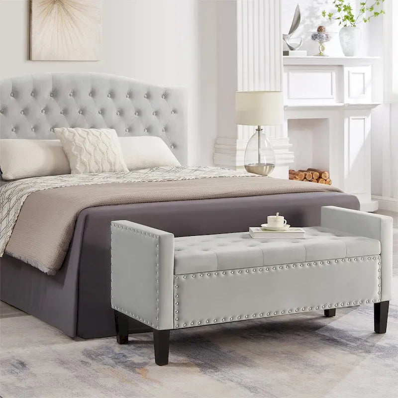 GEITIN Upholstered Tufted Button Storage Bench with Nails Trim