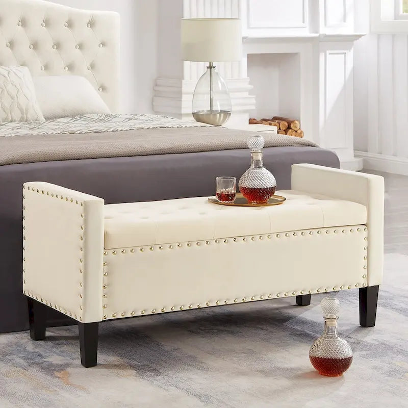 GEITIN Upholstered Tufted Button Storage Bench with Nails Trim