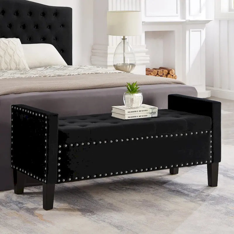 GEITIN Upholstered Tufted Button Storage Bench with Nails Trim