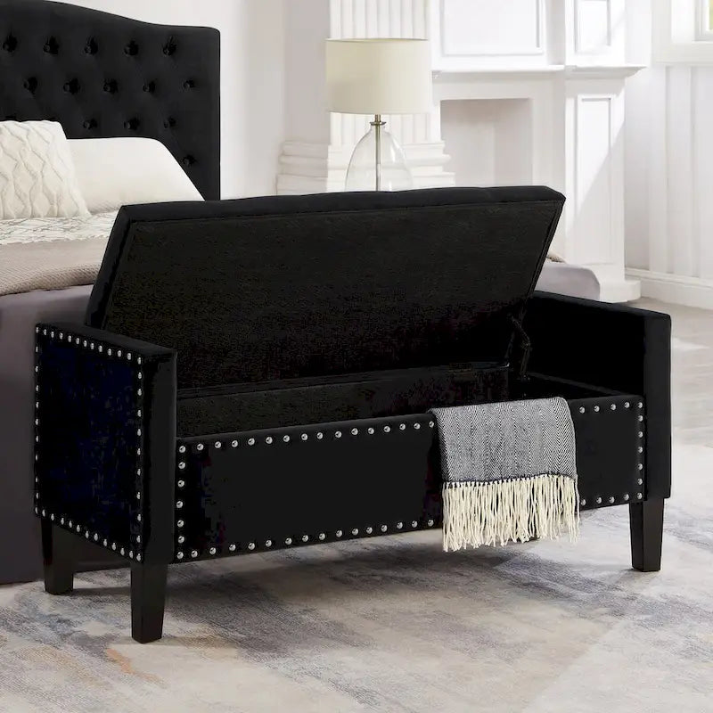 GEITIN Upholstered Tufted Button Storage Bench with Nails Trim