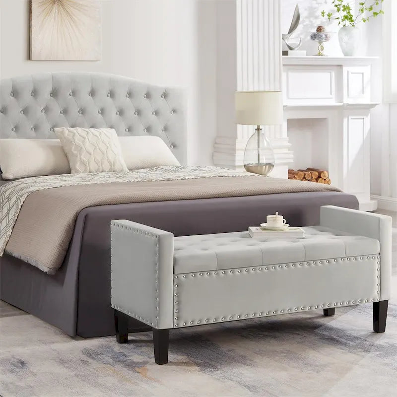 GEITIN Upholstered Tufted Button Storage Bench with Nails Trim