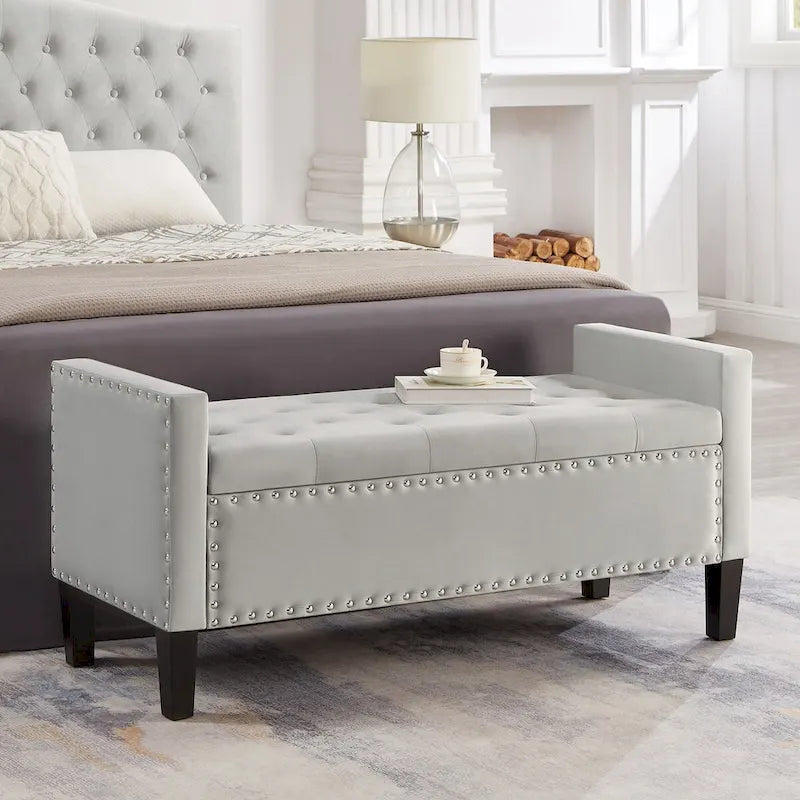 GEITIN Upholstered Tufted Button Storage Bench with Nails Trim
