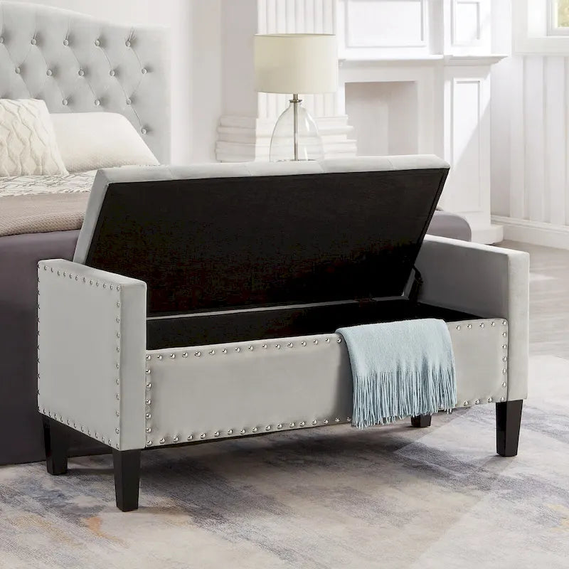 GEITIN Upholstered Tufted Button Storage Bench with Nails Trim