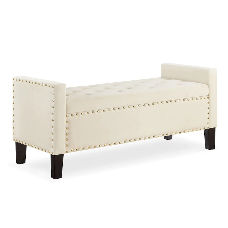 GEITIN Upholstered Tufted Button Storage Bench with Nails Trim