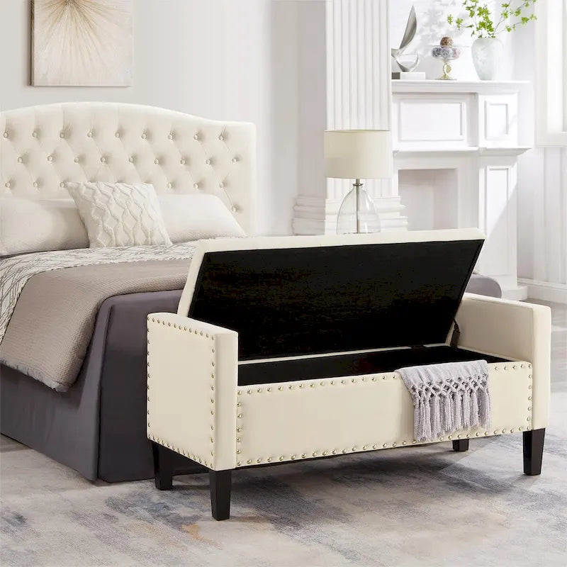 GEITIN Upholstered Tufted Button Storage Bench with Nails Trim