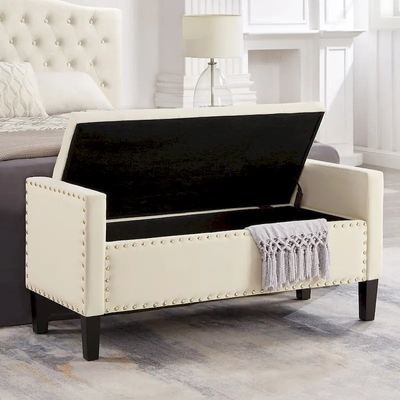 GEITIN Upholstered Tufted Button Storage Bench with Nails Trim