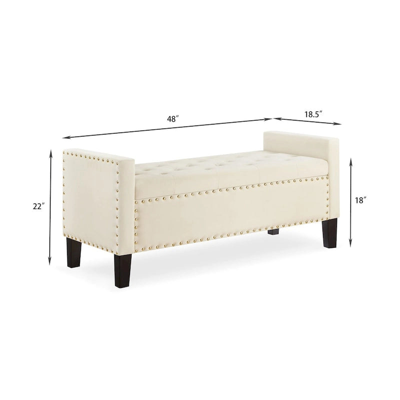 GEITIN Upholstered Tufted Button Storage Bench with Nails Trim