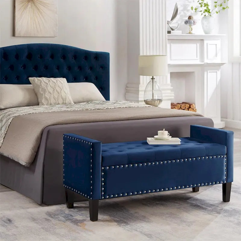 GEITIN Upholstered Tufted Button Storage Bench with Nails Trim