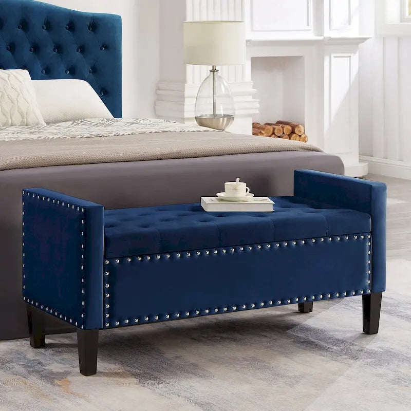 GEITIN Upholstered Tufted Button Storage Bench with Nails Trim