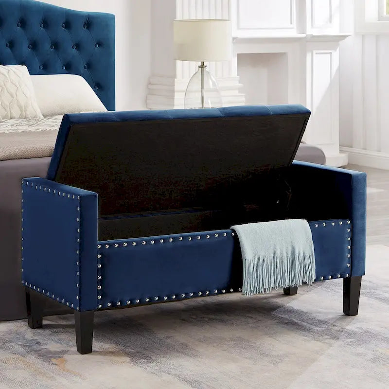 GEITIN Upholstered Tufted Button Storage Bench with Nails Trim